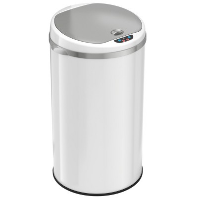 iTouchless Sensor Kitchen Trash Can with AbsorbX Odor Filter Round 8 Gallon White Stainless Steel