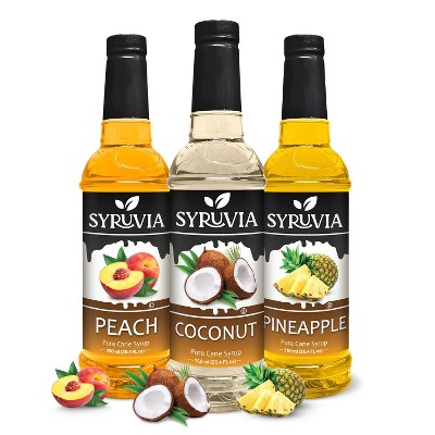 Syruvia Coffee Flavors Variety Pack: Coconut, Peach & Pineapple 25.4 fl oz Syrup