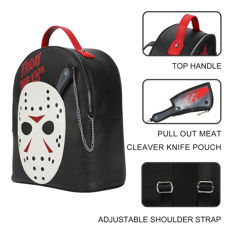 Friday The 13th Jason Mask 11" Mini Backpack With Pull Out Meat Cleaver Coin Purse, 5 of 8