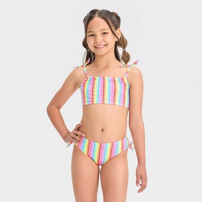 6 To 14 Years Girls Swimsuit Three Piece Rainbow Bikini Swimsuit Swimming  Set