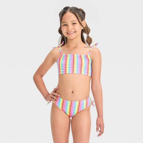 Girls' 'classic Ribbed' Solid Bikini Set - Art Class™ Coral Orange M :  Target