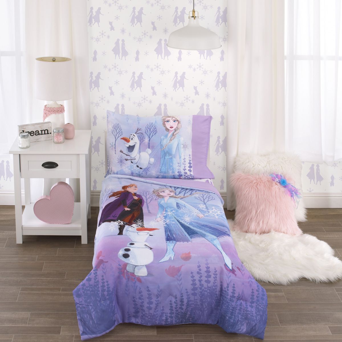 Disney Frozen 2 Lavender, Light Blue and Purple Forest Spirit 4 Piece Toddler Bed Set