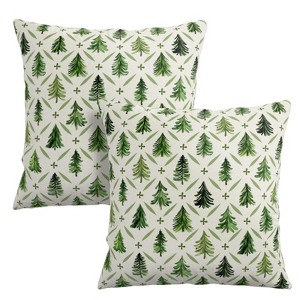 Christmas Tree Pillow Covers 18x18 Set of 2 Sage Green Xmas Farmhouse Print - 1 of 4