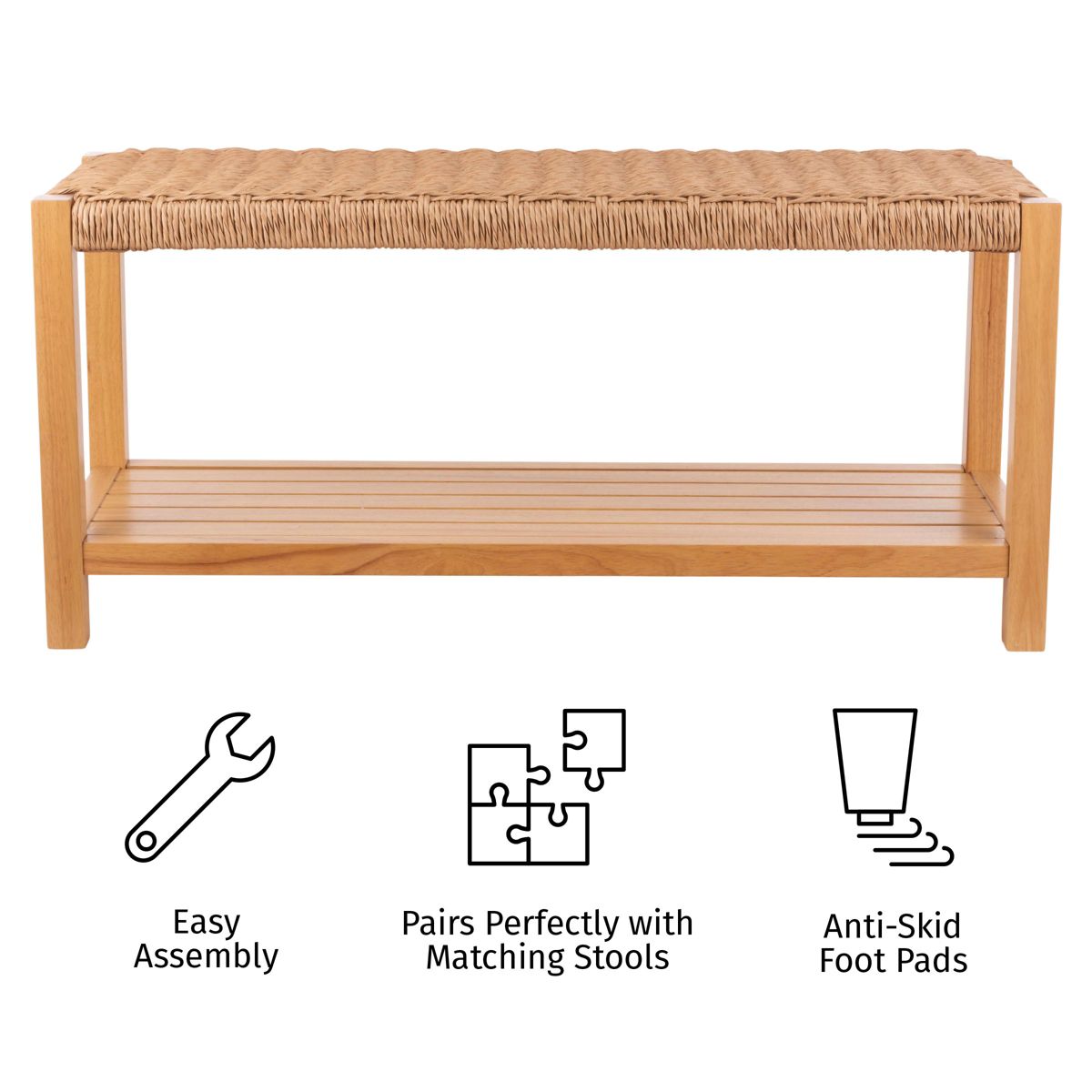 Alaterre Furniture Bench with Handcrafted Woven Rope Seat - Newport 40 in. Wood Bench with Storage Shelf for Entryway or Bedroom - thumbnail 3