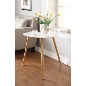 HomeStock End Table with Smooth White Piano Finish and Solid Wood Accents, Easy to Assemble Contemporary Side Table for Living Room - 1 of 4