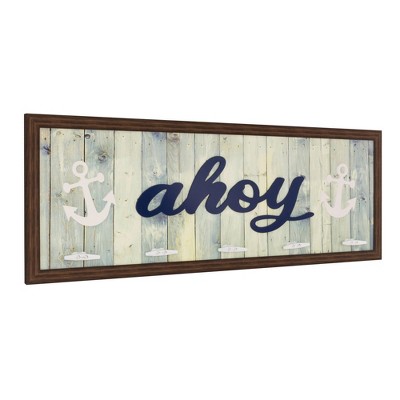 5 Hook Rustic Coastal Ahoy Framed Coat Rack - Crystal Art Gallery