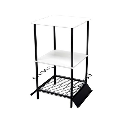 Black and White Freestanding Steel Fishing Rod Rack with Shelves