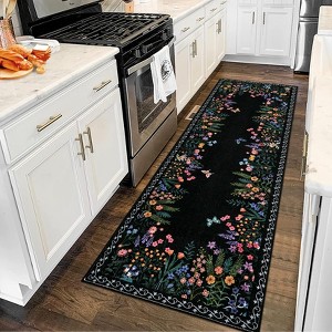 Boho  Washable Rugs for Entryway Floral Rugs for Bedroom, Bathroom Rug Non Slip Washable - 1 of 4