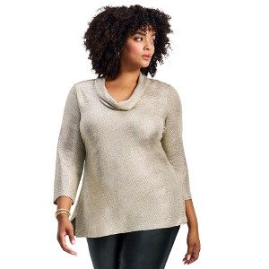 Avenue Women's Plus Size Felicia Metallic Knit Top - 1 of 4