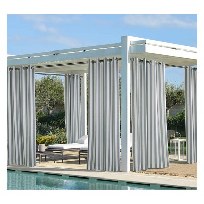 1pc Blackout Coastal Printed Striped Indoor/Outdoor Window Curtain Panel - Outdoor Décor