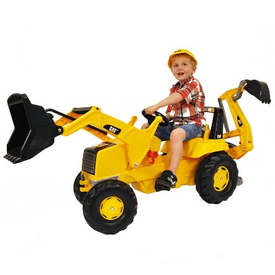 Yellow and Black Pedal Tractor with Front Loader and Backhoe