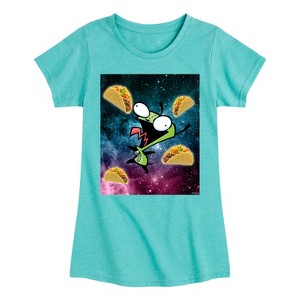 Girls' - Invader ZIM - GIR Loves Tacos in Space Fitted Short Sleeve Graphic T-Shirt - 1 of 4