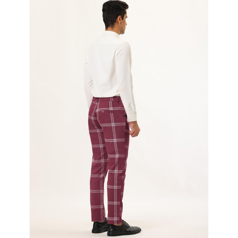 Lars Amadeus Men's Plaid Casual Slim Fit Flat Front Checked Printed Business Trousers, 5 of 7