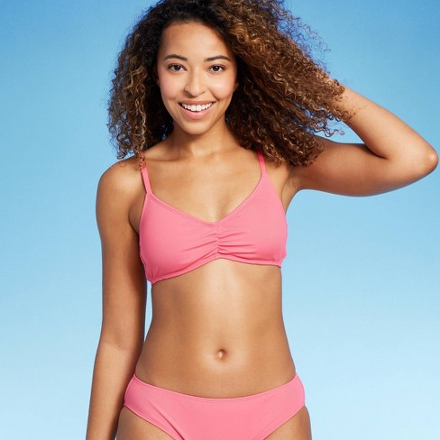 Women's Shirred Ribbed Bralette Bikini Top - Shade & Shore™ Pink Xs : Target