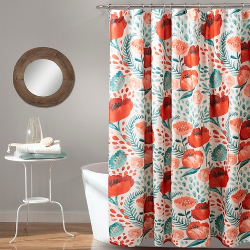 Poppy Garden Shower Curtain Red Green, Wave Shower Curtain Target
