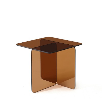 Lirago Tempered Smoke Glass Sofa Table-Multi-Purpose Brown Side Table 17.7"W * 17.7"L * 16.1"H