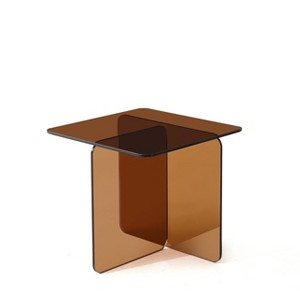 Lirago Tempered Smoke Glass Sofa Table-Multi-Purpose Brown Side Table 17.7"W * 17.7"L * 16.1"H - 1 of 4