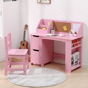 Drawing and Art Table for Boys & Girls Ages 3-8,Kids Study Desk and Chair Set with Storage Cabinets Corkboard, Hutch,Multipurpose Workspace - 1 of 4