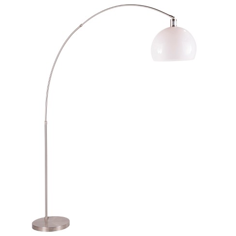 Decco Modern Arched Floor Lamp Satin Nickel With White Shade