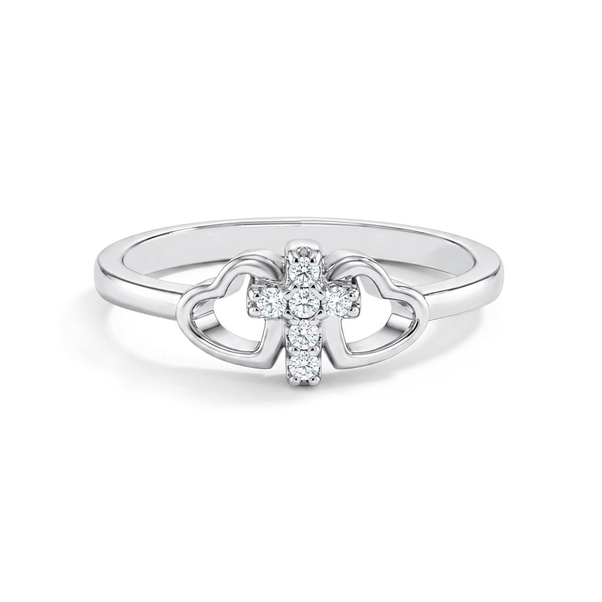 Girl's Cross & Heart CZ Sterling Silver Ring - In Season Jewelry