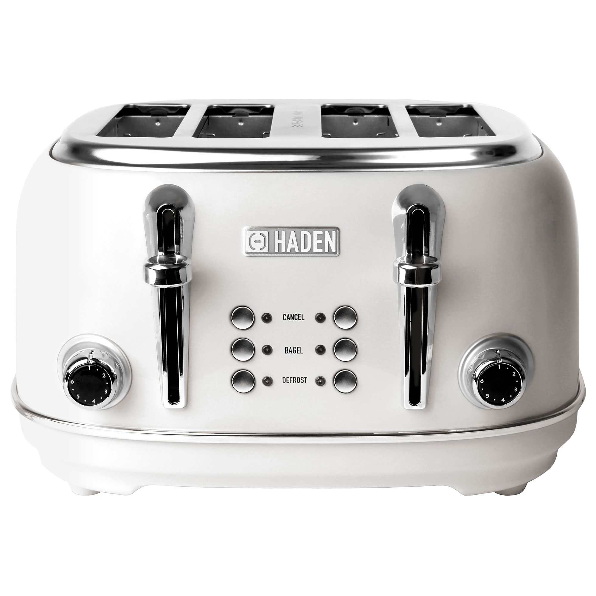 Haden Heritage 4 Slice Wide Slot Stainless Steel Toaster with Adjustable Browning Control & Non-Slip Feet, Ivory & Chrome