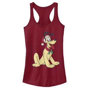 Juniors Womens Mickey & Friends Retro Festive Pluto Racerback Tank Top - 1 of 4