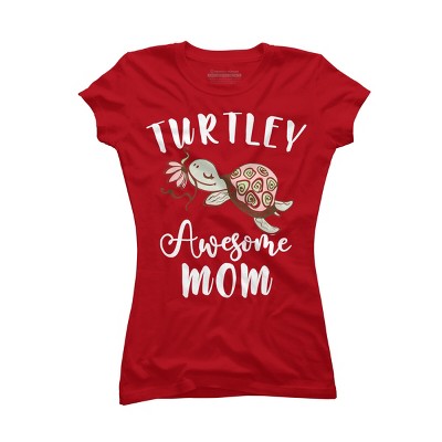 Junior's Design By Humans Turtley Awesome Mom Turtle with Flower By animalshop T-Shirt