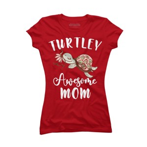 Junior's Design By Humans Turtley Awesome Mom Turtle with Flower By animalshop T-Shirt - 1 of 2