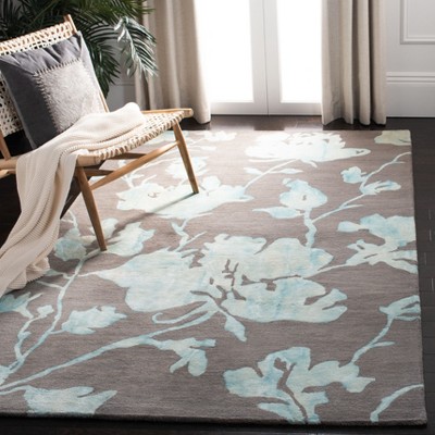 Grey and Turquoise Hand-Tufted Wool Rectangular Area Rug
