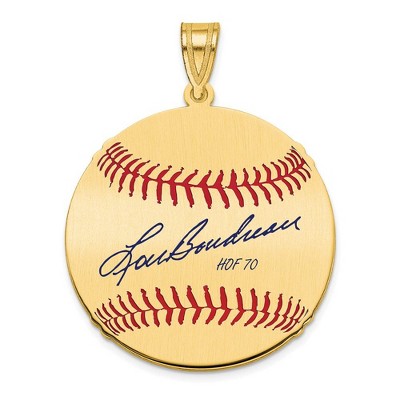 Black Bow Jewelry 14K Gold Plated Lou Boudreau Signature MD Enamel Baseball Pendant