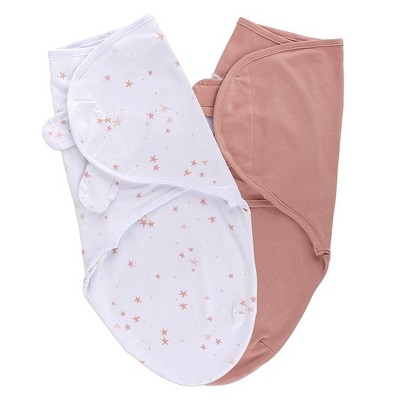 Ely's & Co. Adjustable Swaddle Blanket Infant Baby Wrap Pink Mauve Stars and Solid Pink Mauve 2 Pack