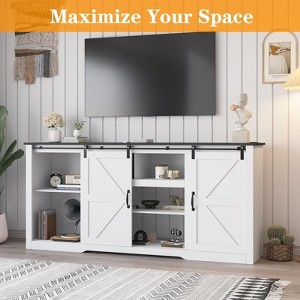 TV Stand for 70", Entertainment Center w/Storage Cabinets & Sliding Barn Doors, Modern Media TV Console Table w/Charging Station for Bedroom - 1 of 4