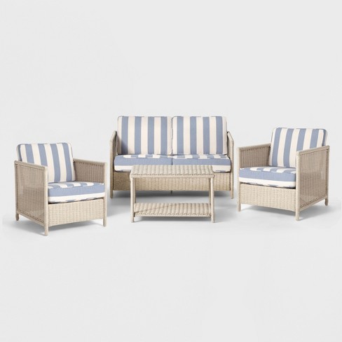 Monroe 4pc Striped Patio Conversation Set Blue White Threshold