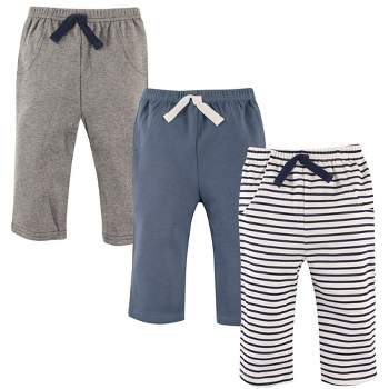 Hudson Baby Infant and Toddler Boy Cotton Pants 3pk, Navy Stripe