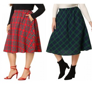 Agnes Orinda Women's Plus Size Plaid Elastic Waist Flare Fall Casual A-Line Skirts - 1 of 4
