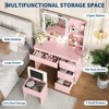 anity Desk with Mirror and LED Light, Vanity Desk with 4 Drawers, Power Outlet, Storage Stool, Storage Shelves & Hair Dryer Holder - 4 of 4