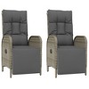 Patio Reclining Chairs with Cushions 2 pcs Poly Rattan Gray vidaXL - 2 of 4
