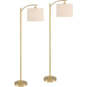 360 Lighting Rayna Farmhouse Rustic 61 1/2" Tall Standing Floor Lamps Set of 2 Lights Downbridge Arc Foot Switch Metal Warm Gold Finish Living Room - 1 of 4