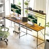 HOMCOM 61.6" L Shaped Desk with Power Outlets & LED Lights, Convertible Computer Desk with Monitor Stand and Computer Shelf for Home Office, Brown - 3 of 4