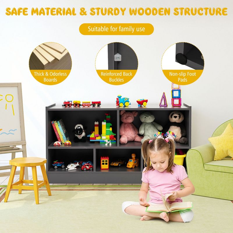 Costway Kids 2-Shelf Bookcase 5-Cube Wood Toy Storage Cabinet Organizer, 5 of 11