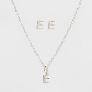 Sterling Silver Initial E Earrings and Necklace Set - A New Day Silver, Women