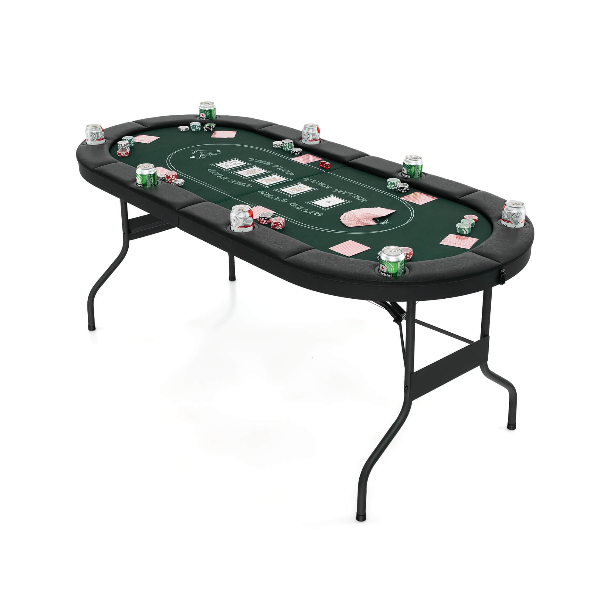 Costway 8 Player Foldable Poker Table Portable Folding Texas Holdem Table w/Padded Rail Green