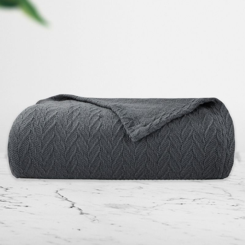 Bed Blanket | Soft 100% Cotton | Herringbone Design | All-Season Thermal Layering by California Design Den, 5 of 10