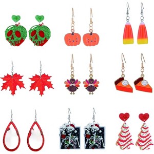 9 Pairs Fall & Winter Holiday Earrings Set - Thanksgiving Turkey, Pumpkin Pie and Christmas Tree Dangle Jewelry for Women - 1 of 4