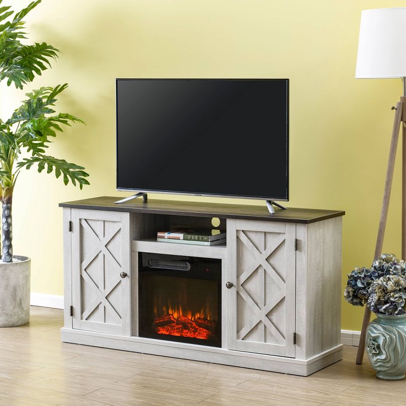 54&#34; TV Stand for TVs up to 60&#34; with Electric Fireplace Saw Cut Off White - Home Essentials, 4 of 13