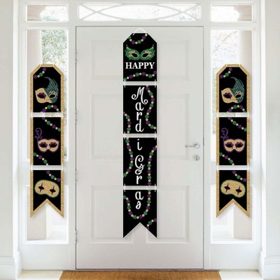 Big Dot of Happiness Mardi Gras - Hanging Vertical Paper Door Banners - Masquerade Party Wall Decoration Kit - Indoor Door Decor