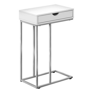 Monarch Specialties Accent Table C-Shaped End Side Snack Storage Drawer Living Room Bedroom Metal Laminate White Grey Contemporary Modern - 1 of 4