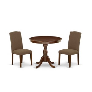 3-Piece Mahogany Finish Solid Wood Top Round Dining Room Set with High Back (Seats-4) - 1 of 4