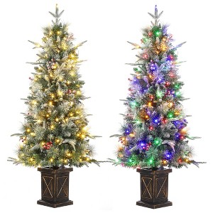 4.5ft Pre-Lit Artificial Christmas Tree with 8 Lighting Modes, Full Snowy Pine, 200 LED Lights, Pre-Lighted Xmas Tree with Different Base - 1 of 4