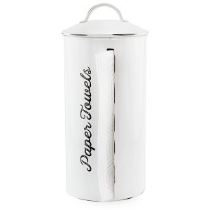 AuldHome Design Farmhouse Paper Towel Holder (White); Rustic Enamelware Countertop Paper Towel Dispenser for Kitchen - 1 of 4